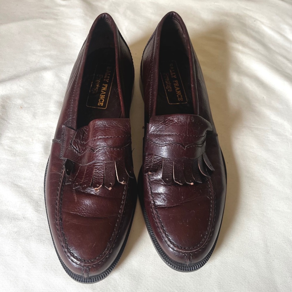 Vintage‎ Bally France Burgundy Leather Kiltie Loafers Men's Size 8 E Narrow